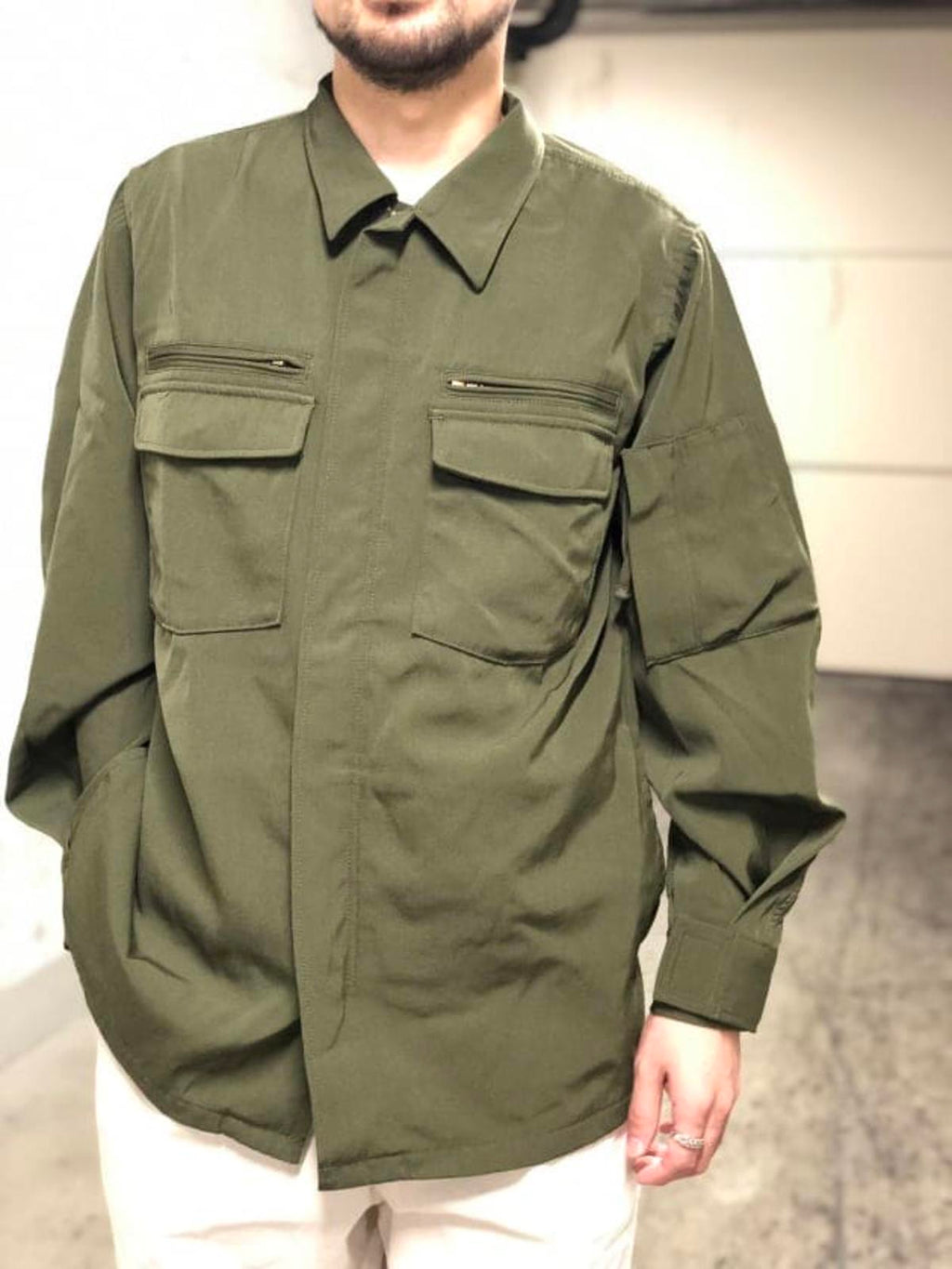 BEAMS PLUS Men's Green 100% Wool Military Zip Blouson Jacket