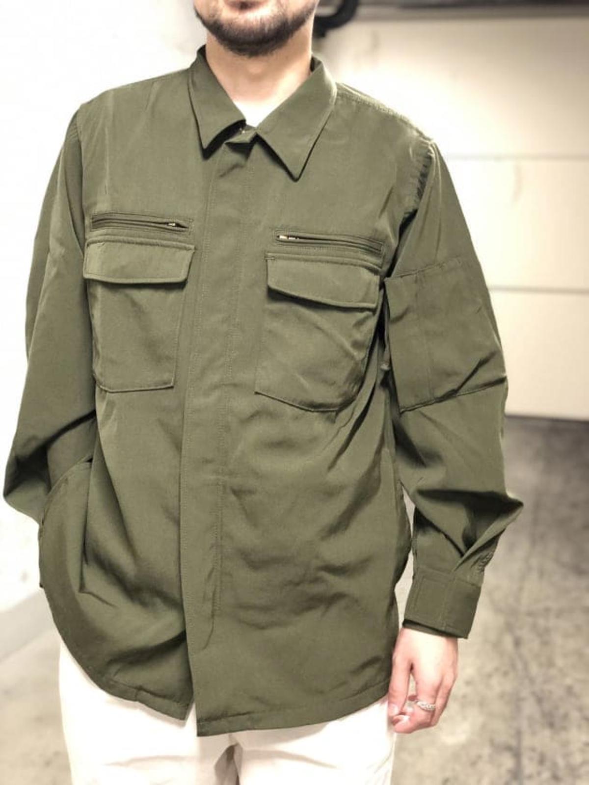 BEAMS PLUS Men's Green 100% Wool Military Zip Blouson Jacket
