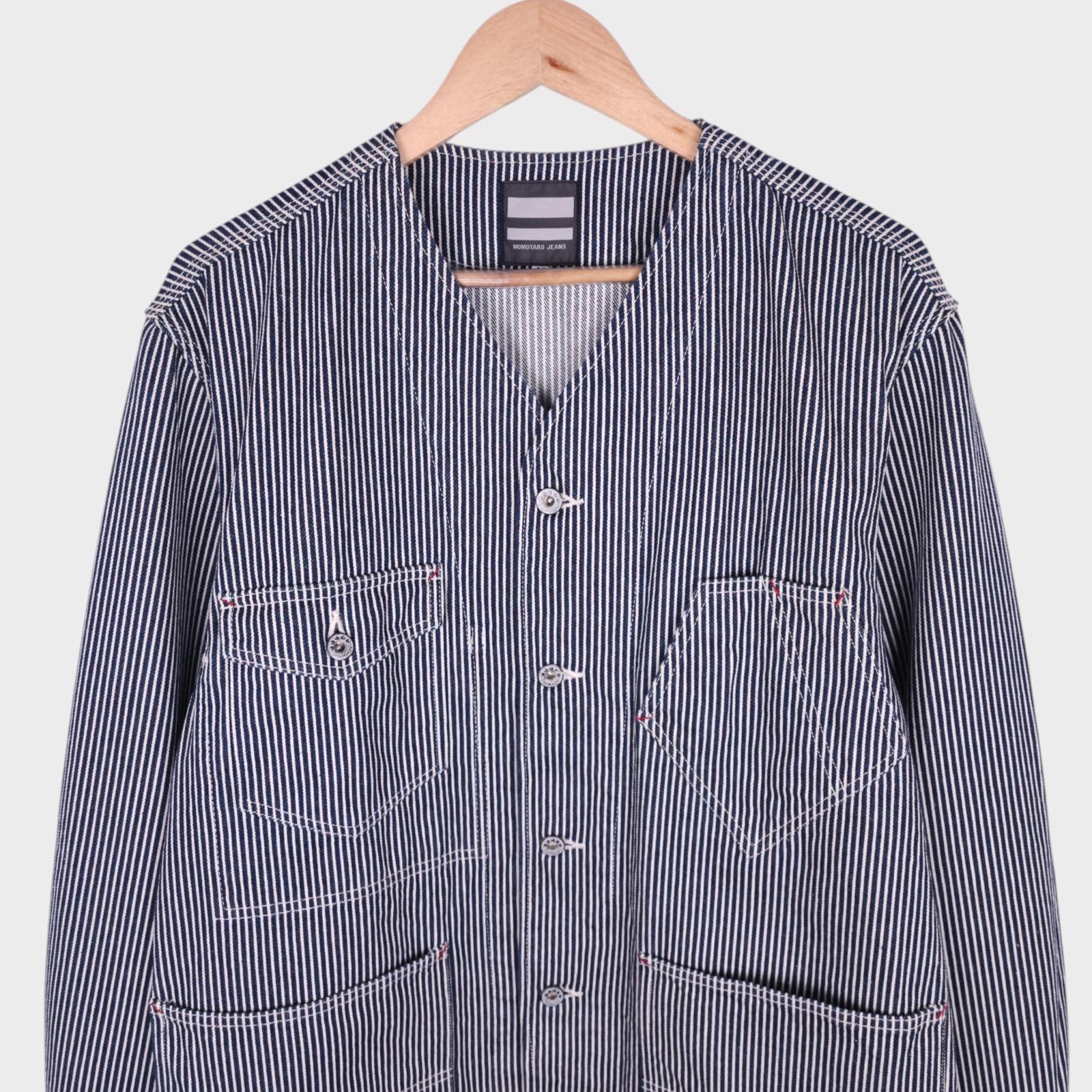 MOMOTARO Men's Made in Japan Hickory Stripe V-Neck Chore Jacket