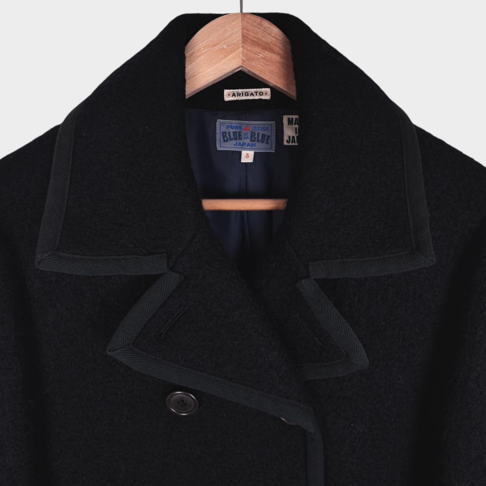 BLUE BLUE JAPAN Men's Made in Japan Black Heavyweight Wool Pea Coat