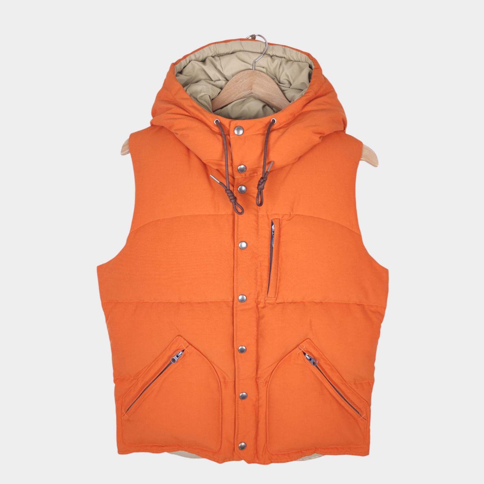 BEAMS PLUS Men's Orange Hooded Cotton/Nylon Down Vest Gilet