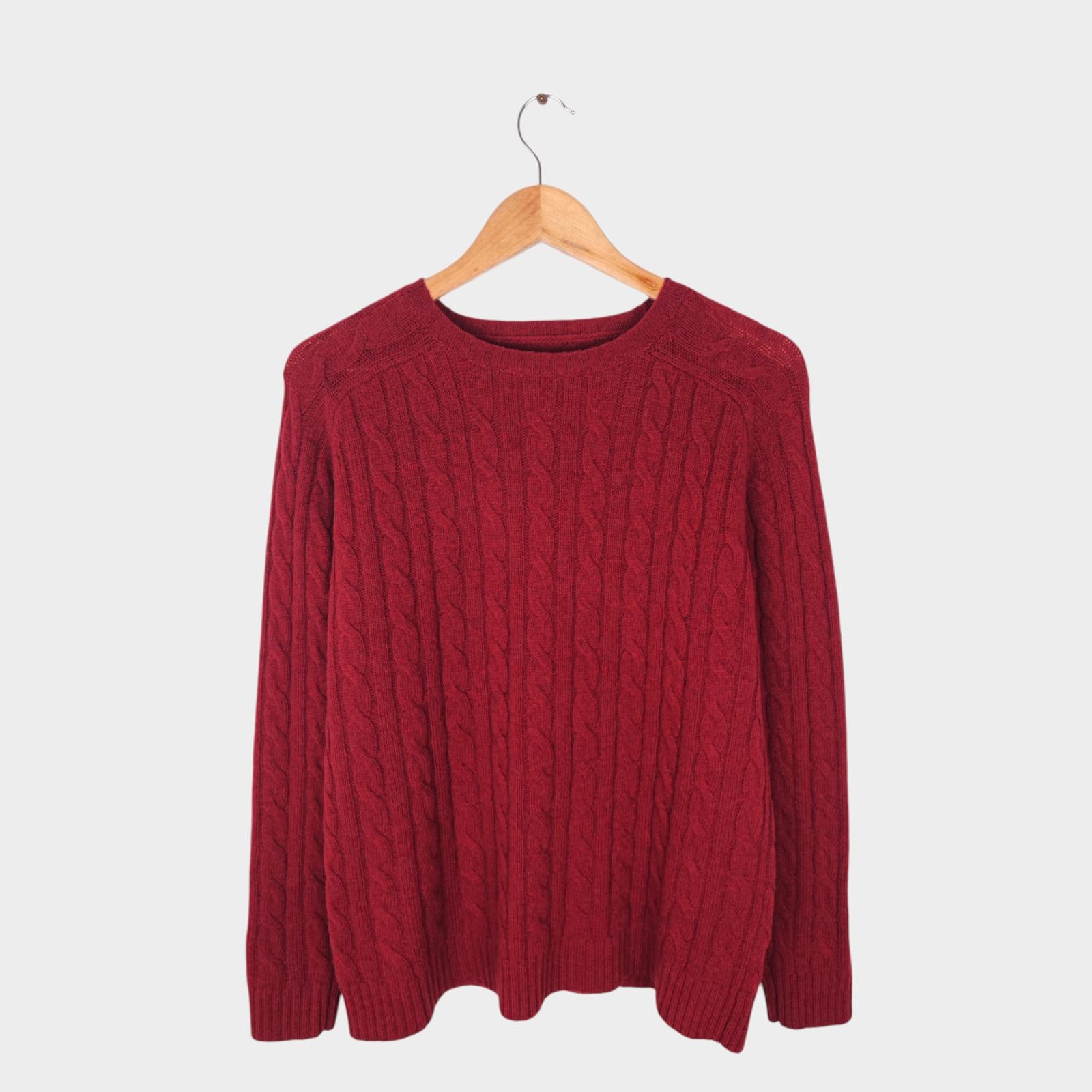 BEAMS PLUS Men's Red 100% Wool Cable Knit Jumper