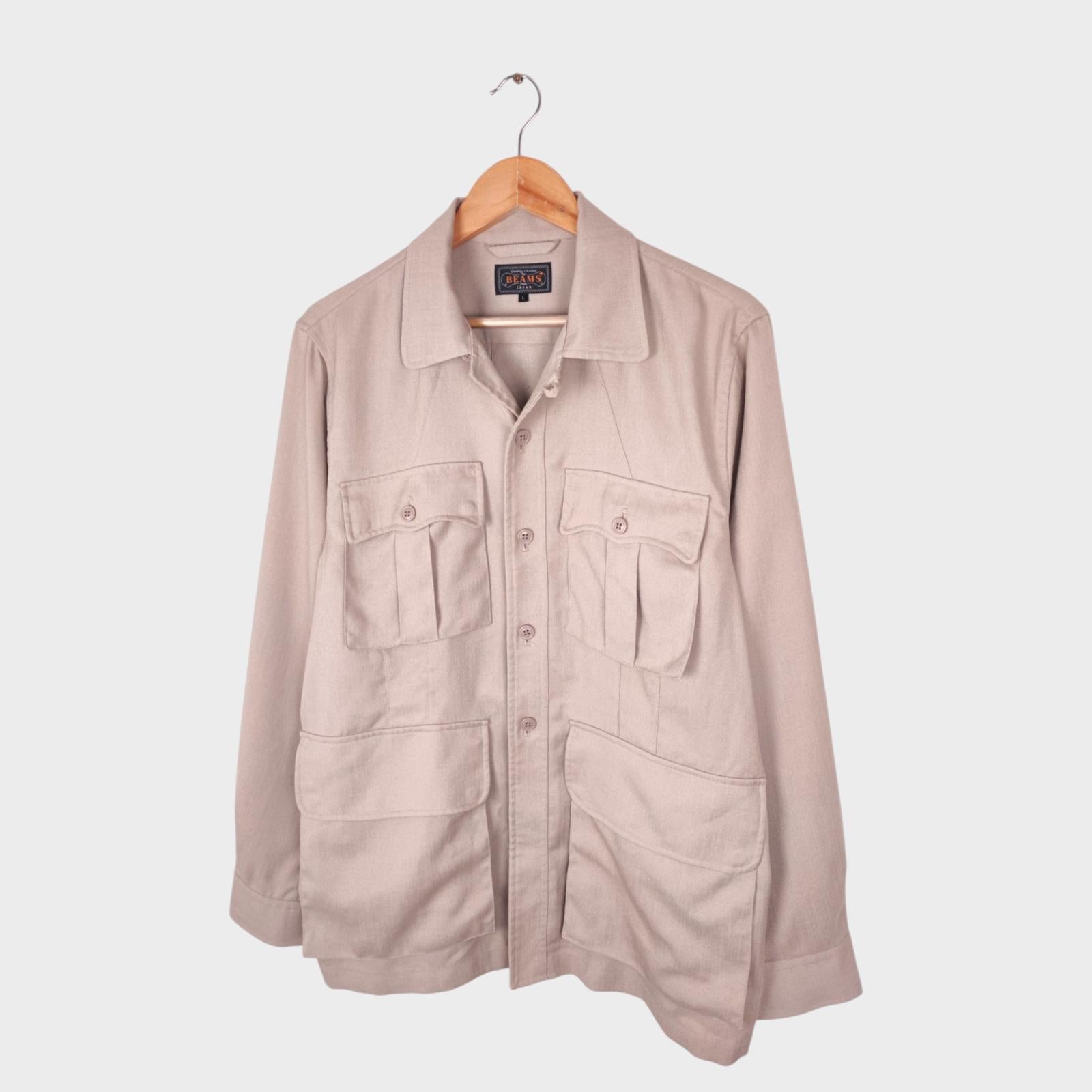 BEAMS PLUS Men's Beige Komatsu Military Tropical Jungle Safari Jacket