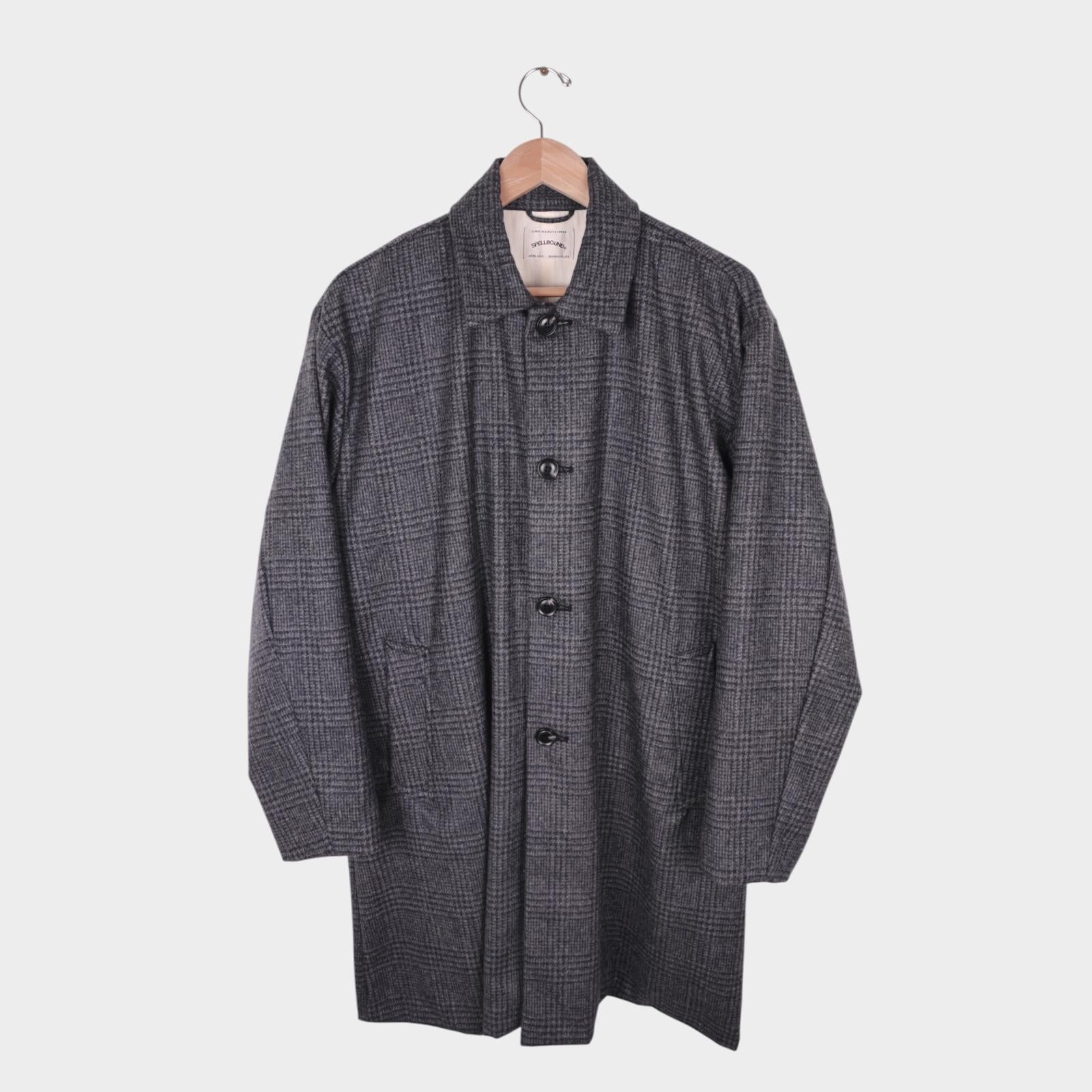 SPELLBOUND Men Made in Japan Grey Checked Wool Blend Coat