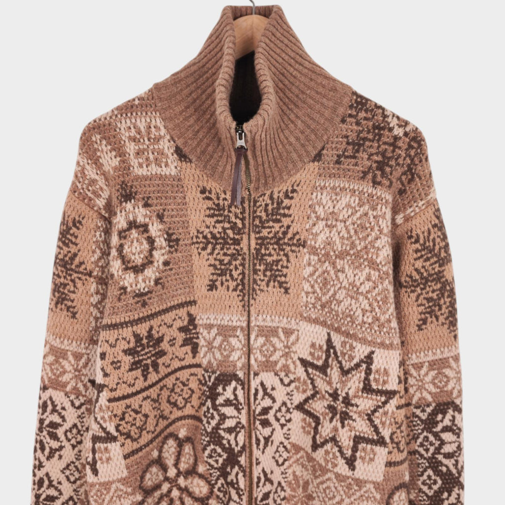 BEAMS PLUS Men's Beige 100% Heavyweight Wool Jacquard Patchwork Jacket