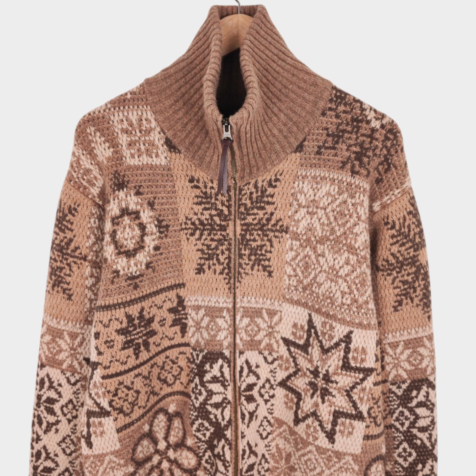 BEAMS PLUS Men's Beige 100% Heavyweight Wool Jacquard Patchwork Jacket