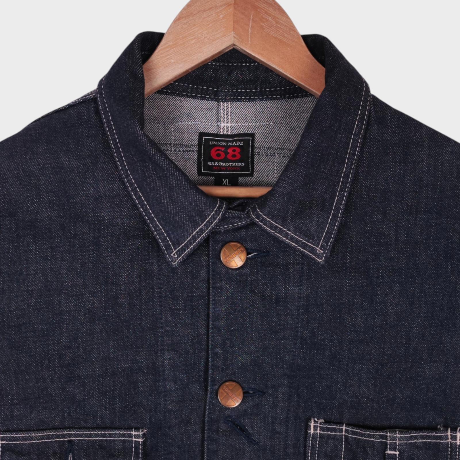 68&BROTHERS Men's Dark Blue Made in Japan Heavyweight Denim Chore Jacket