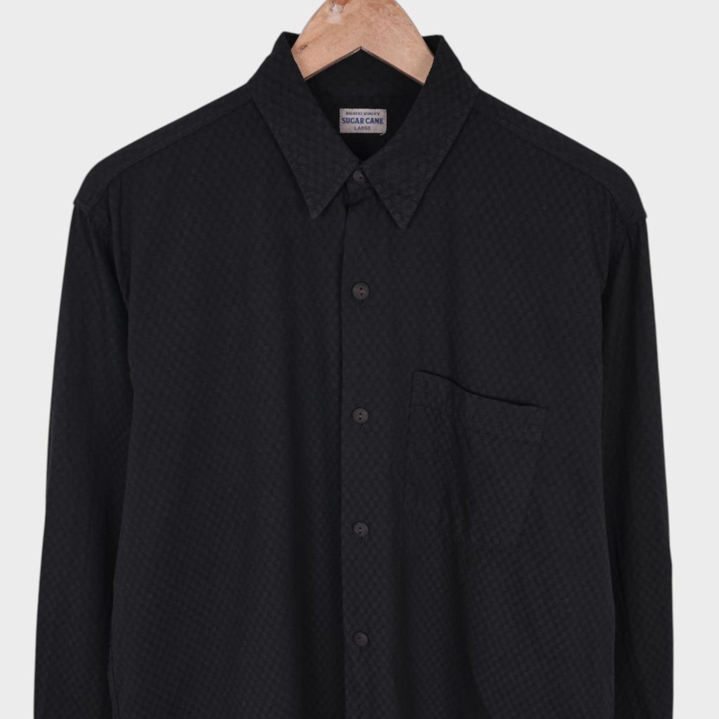 SUGAR CANE Men's Made in Japan Black Knitted Pattern Shirt