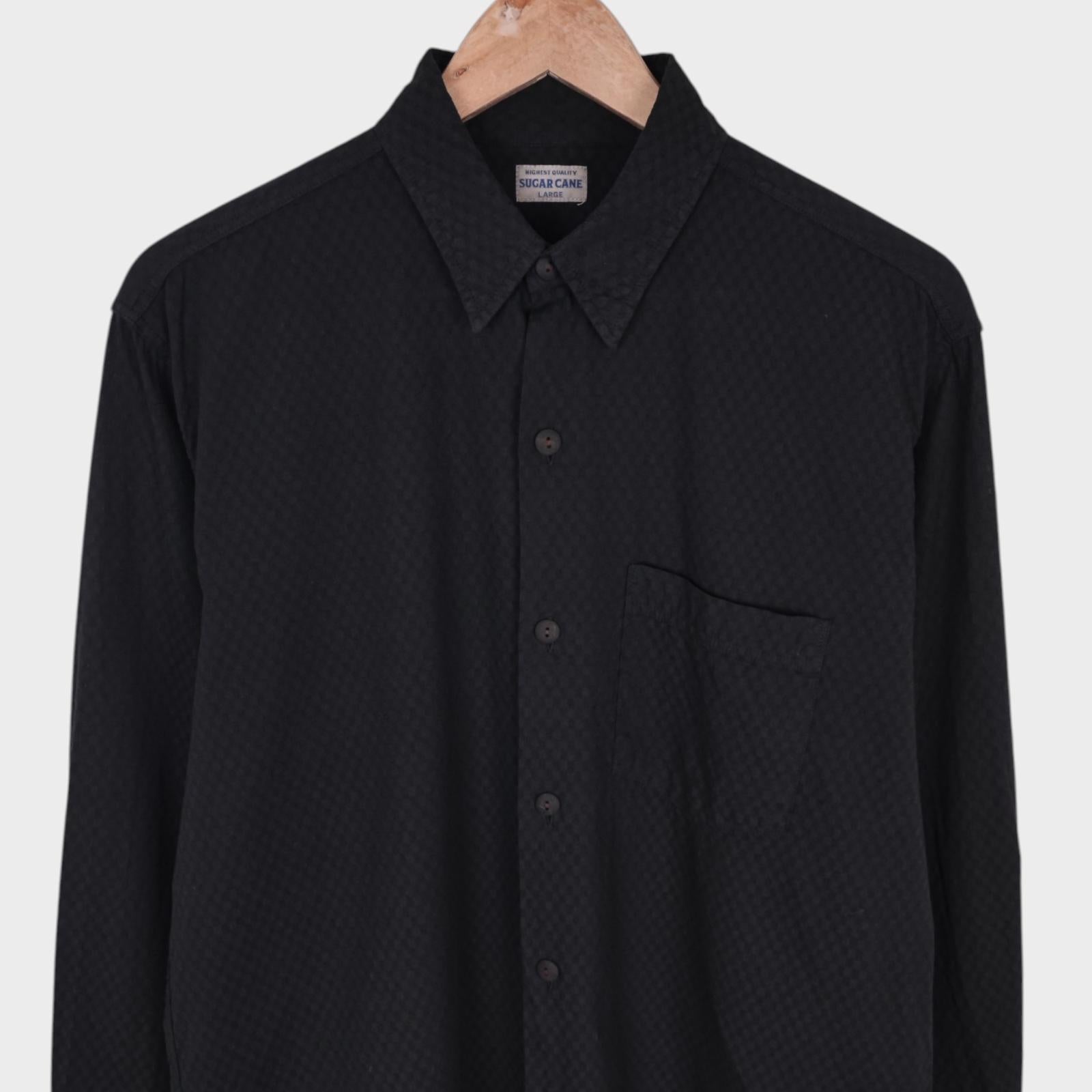 SUGAR CANE Men's Made in Japan Black Knitted Pattern Shirt