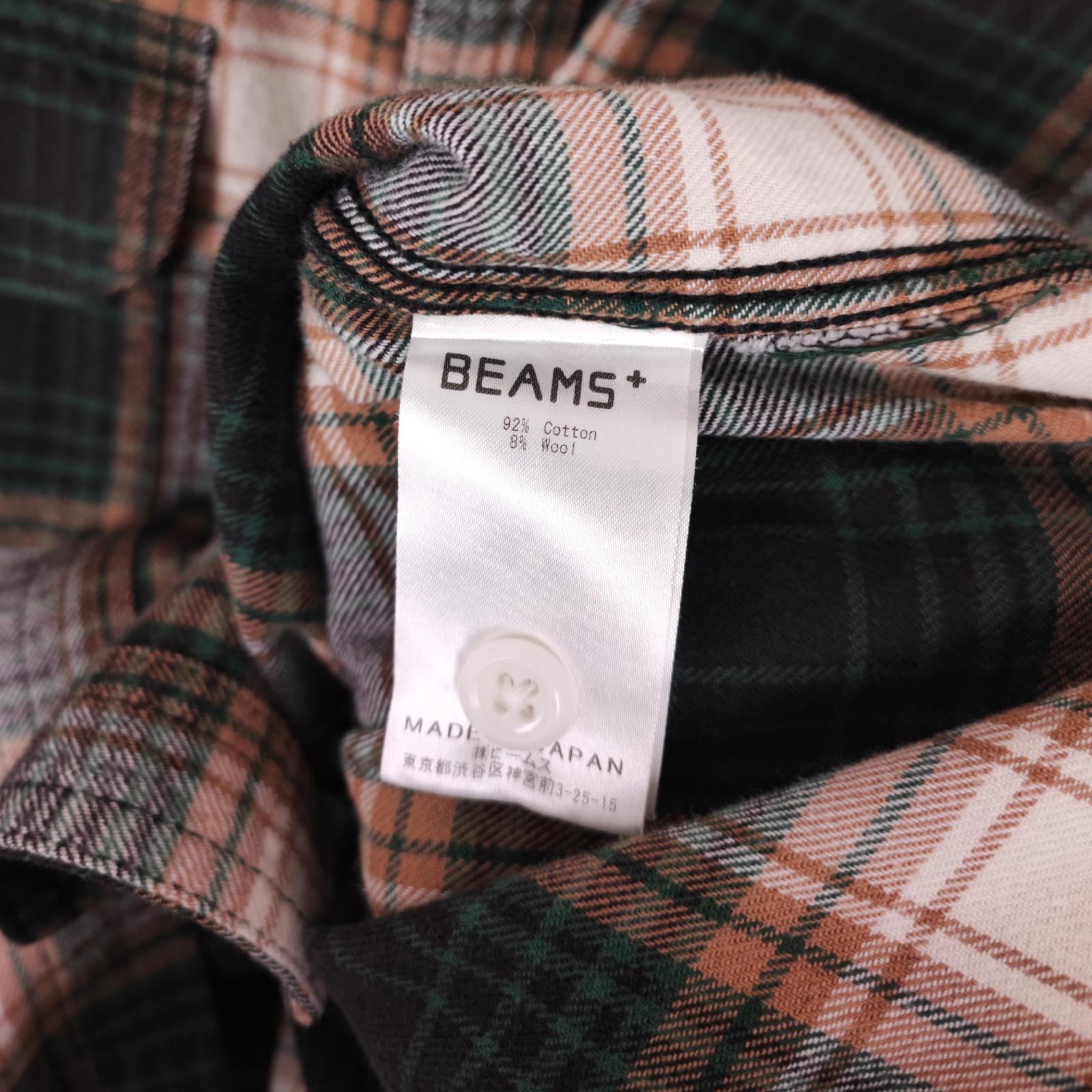 BEAMS PLUS Men's Made in Japan Cotton Wool Blend Checked Flannel Shirt