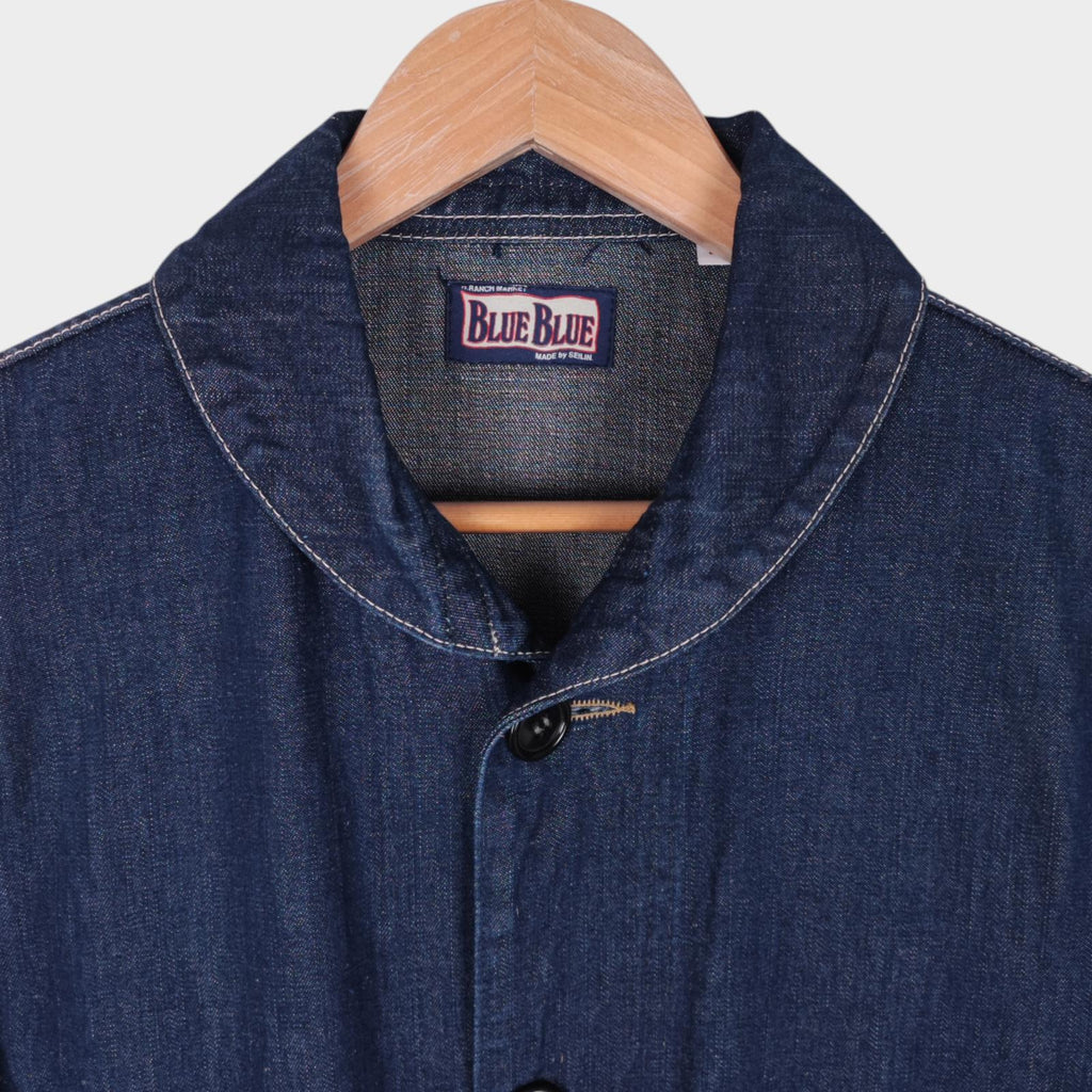 BLUE BLUE JAPAN Men's Made in Japan Blue Denim Shawl Collar Cotton Chore Jacket