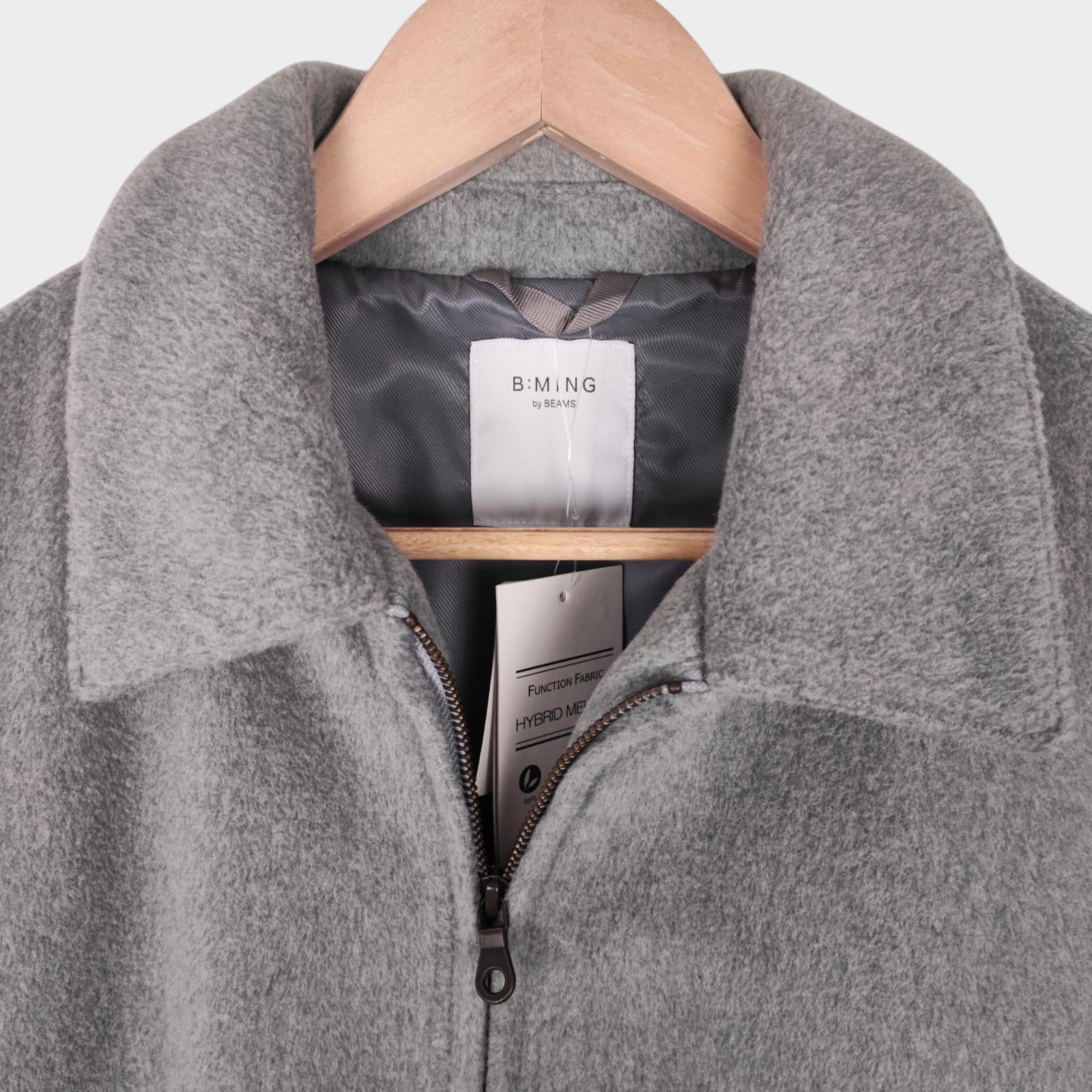 BEAMS B:MING Men's Grey Hybrid Melton Fleece Blouson Bomber Jacket