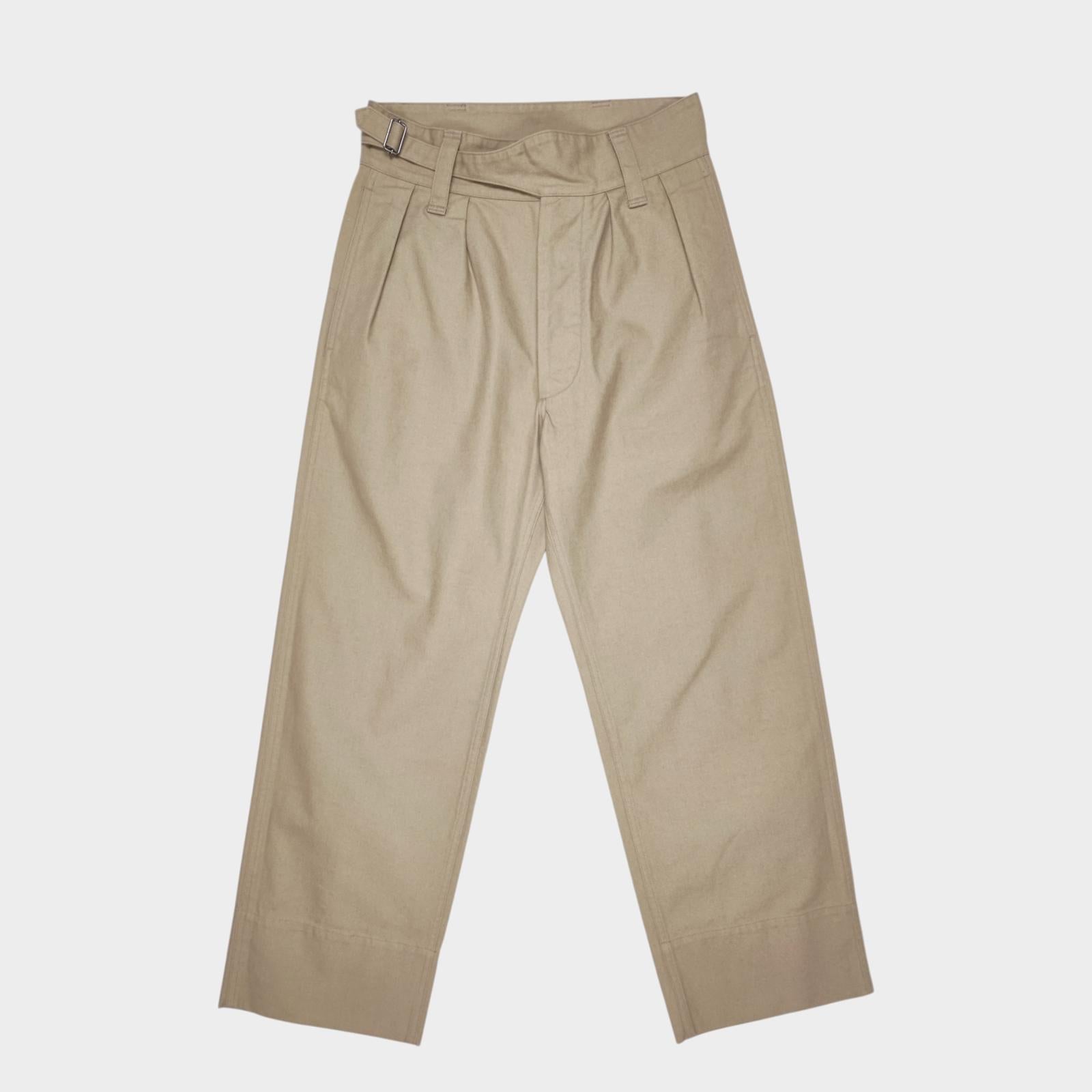 MHL MARGARET HOWELL Men's Beige Heavy Cotton Twill High Waist Pleated Trousers