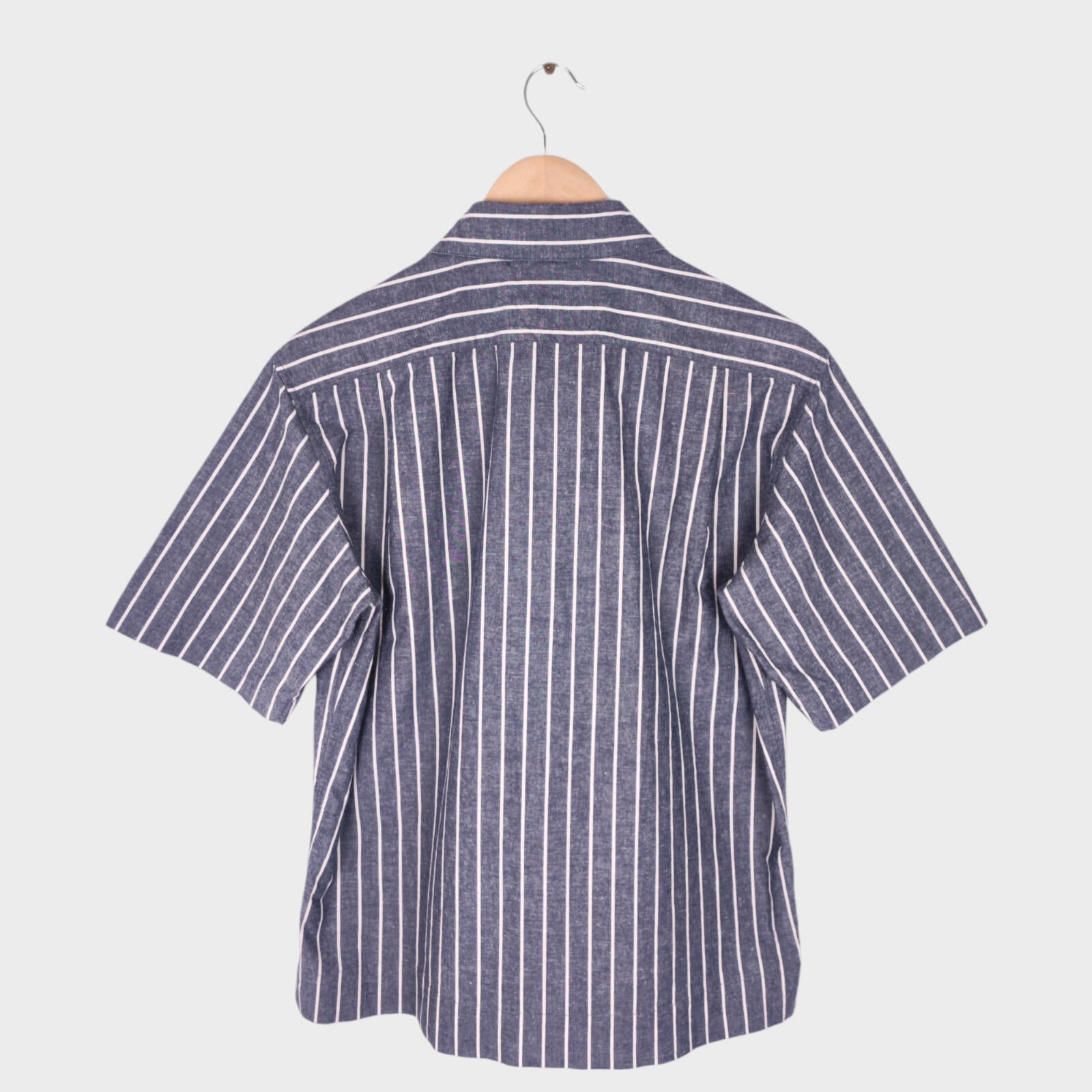 MHL MARGARET HOWELL Men's Blue Short Sleeved Striped Cotton/Linen Shirt