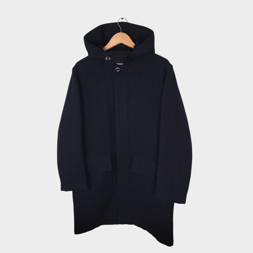 MHL MARGARET HOWELL Men's Dark Navy Blue 100% Wool Hooded Coat