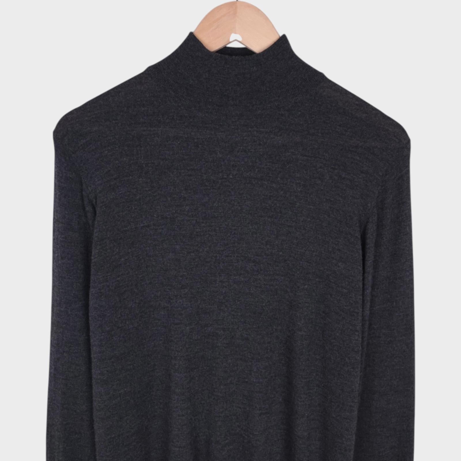 CONNOLLY Men's Dark Grey Made in Scotland 100% Pure New Wool Turtleneck Jumper