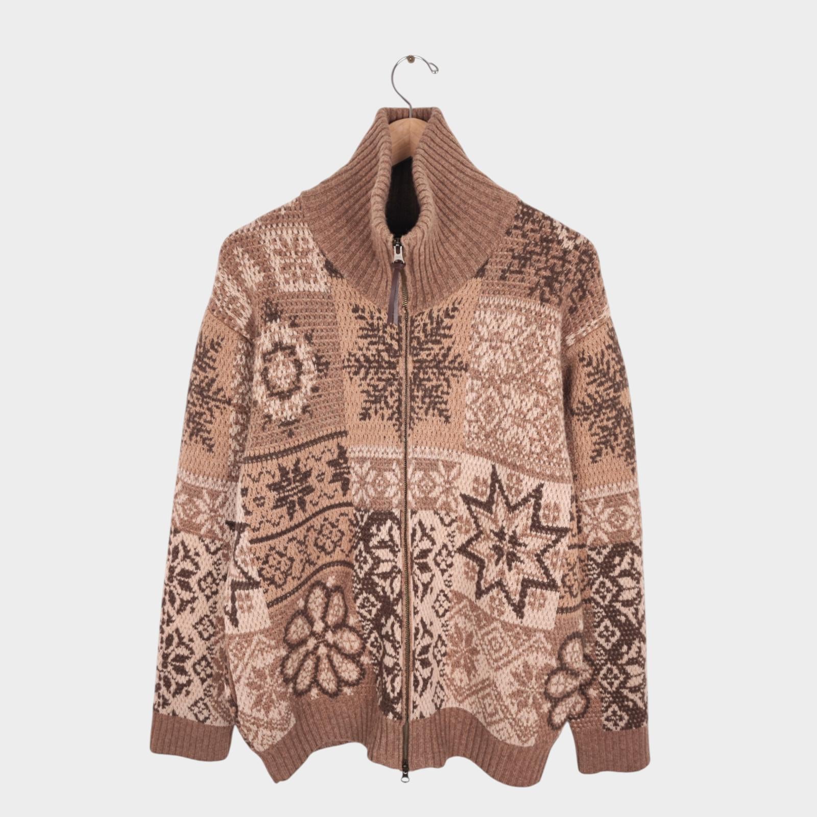 BEAMS PLUS Men's Beige 100% Heavyweight Wool Jacquard Patchwork Jacket
