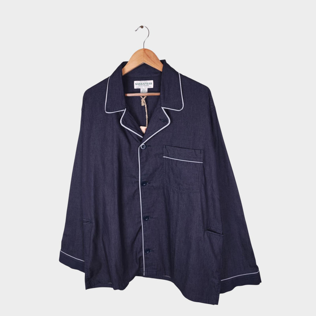 SASSAFRAS Men's Made in Japan Navy Blue Gardening At Night Overshirt