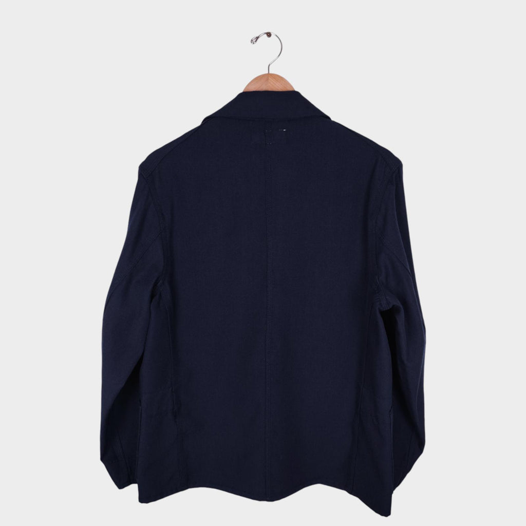 SASSAFRAS Men's Made in Japan Navy Blue 100% Wool Transplant Chore Jacket