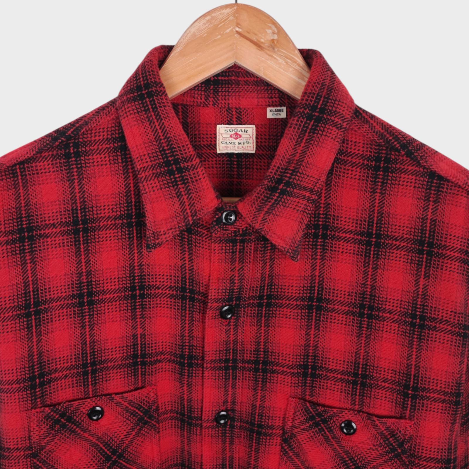 SUGAR CANE Men's Made in Japan Red Check Soft Flannel Work Shirt
