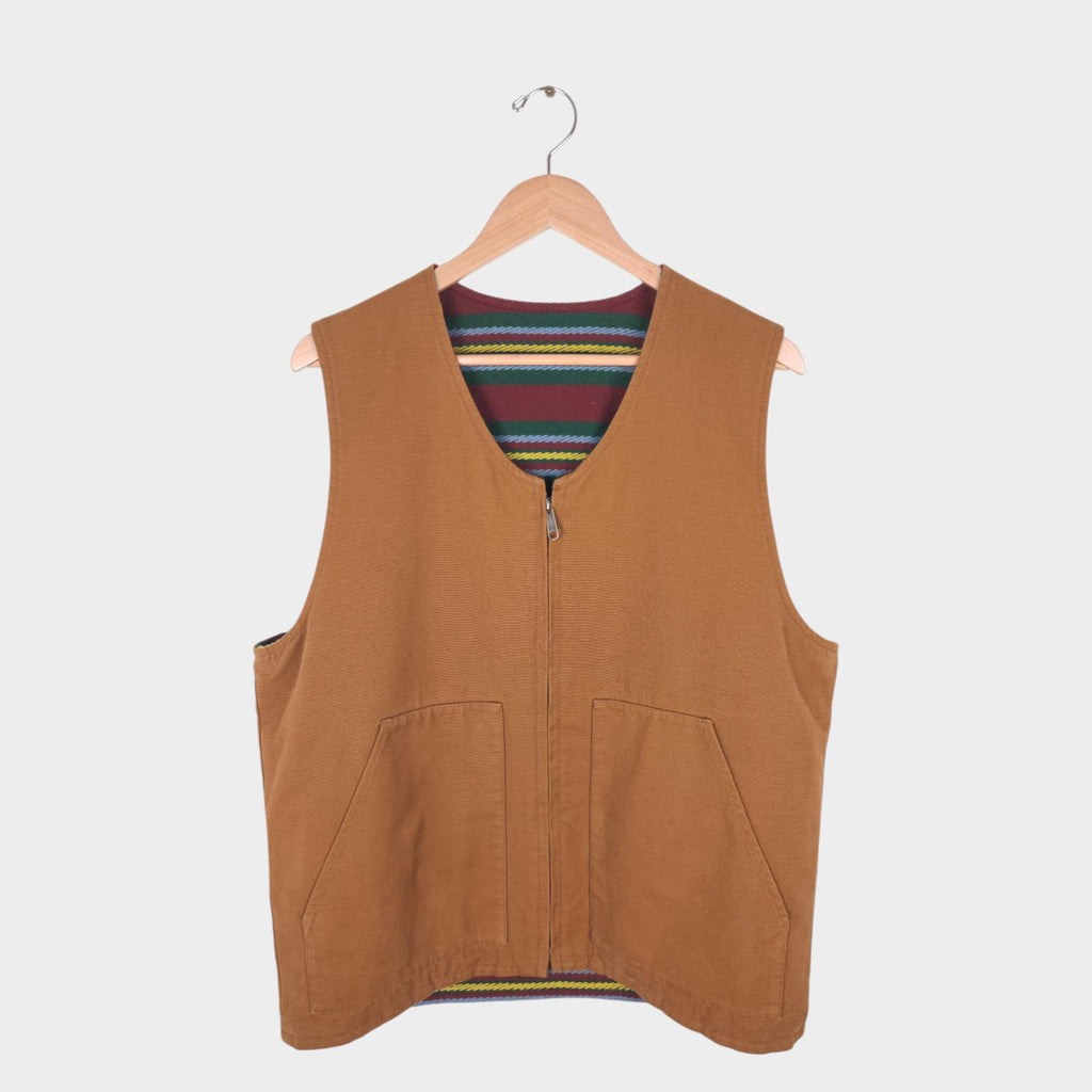 BEAMS PLUS Men's Reversible Duck Cotton/Wool Blend Work Zip Vest Gilet