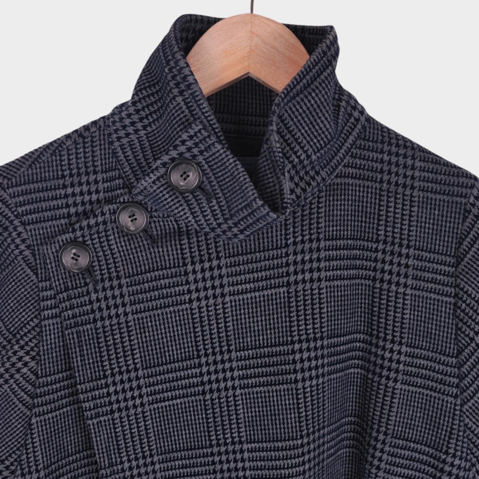 BLUE BLUE JAPAN Men's Made in Japan Grey Check 100% Wool Cape Coat