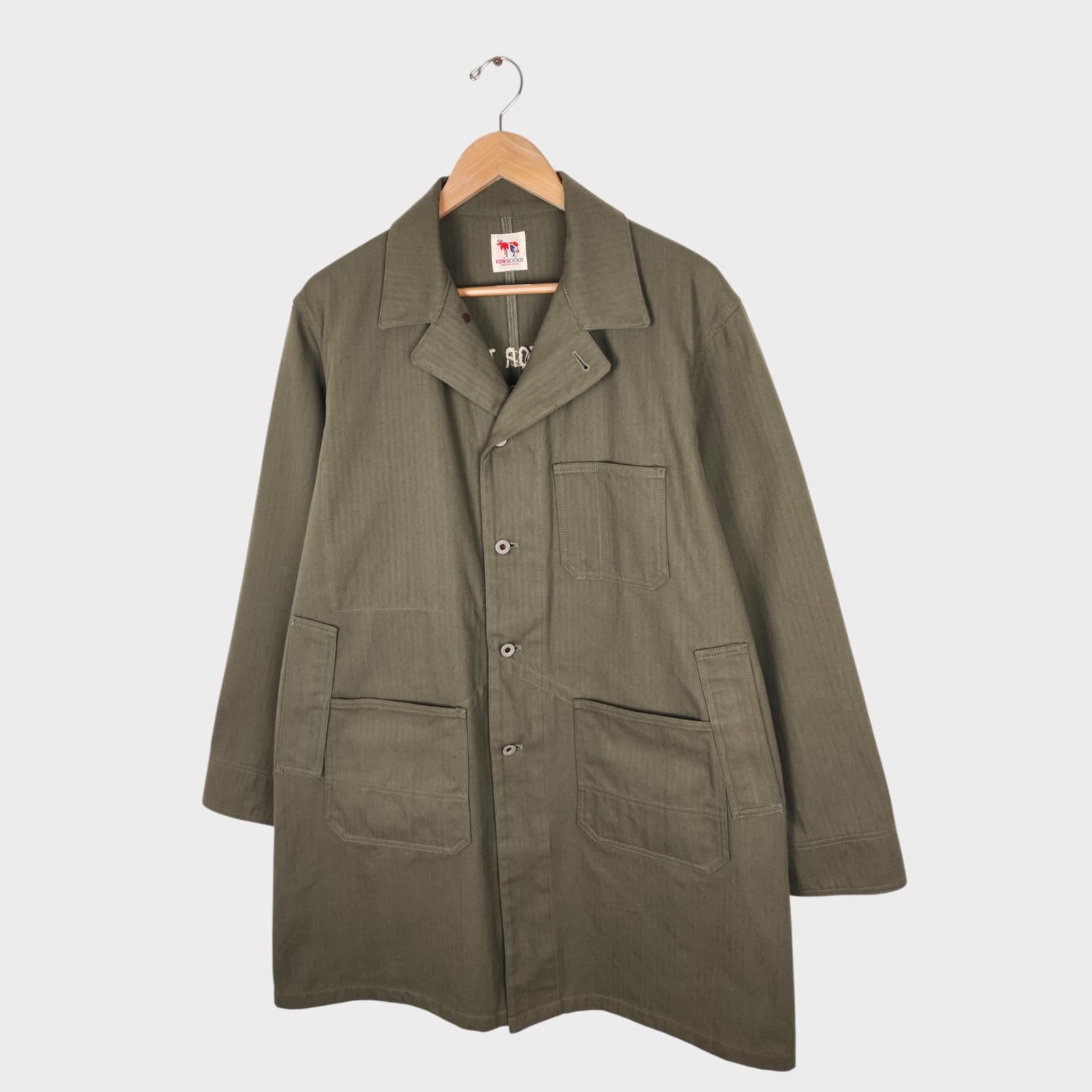 MOUNTAIN RESEARCH x COW BOOKS Men's Made in Japan Khaki Herringbone Cotton Coat