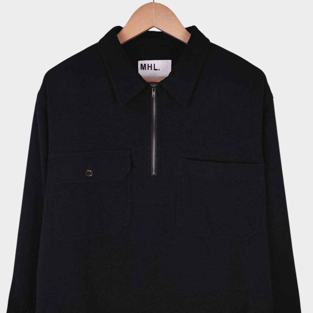 MHL MARGARET HOWELL Men's Black Cotton Wool Pullover Overshirt