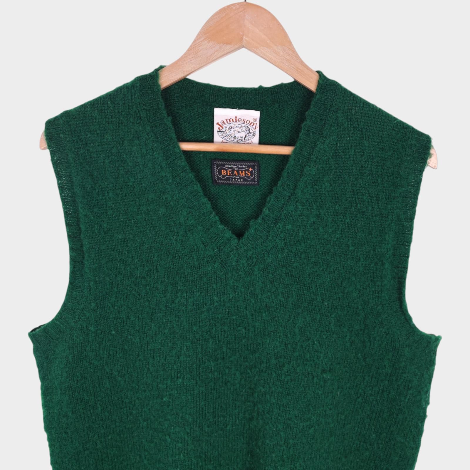 BEAMS PLUS x JAMIESON'S Men's Green Made in Scotland Brushed Shetland Wool Vest