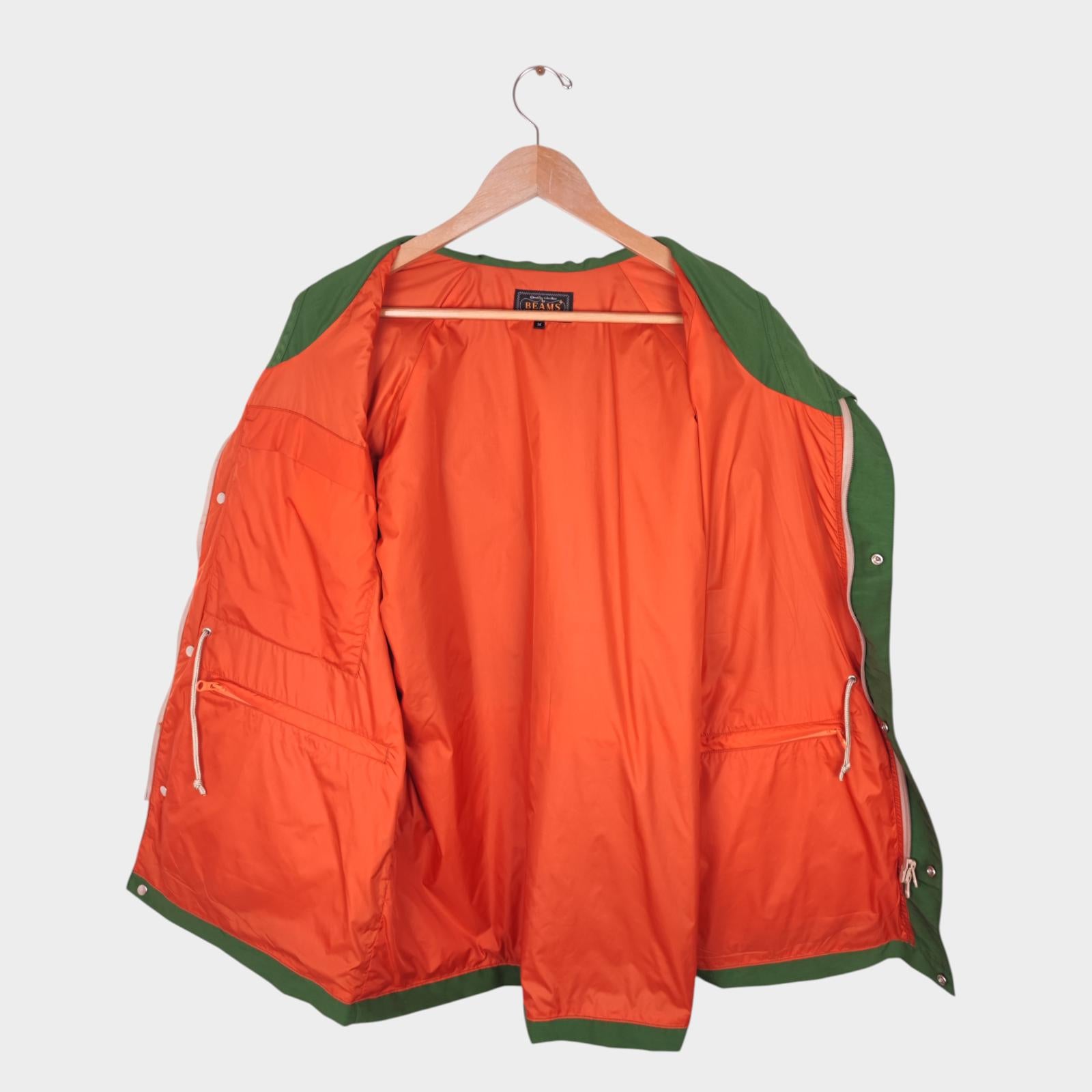 BEAMS PLUS Men's Green 60/40 Cotton Blend Hooded Mountain Parka Jacket