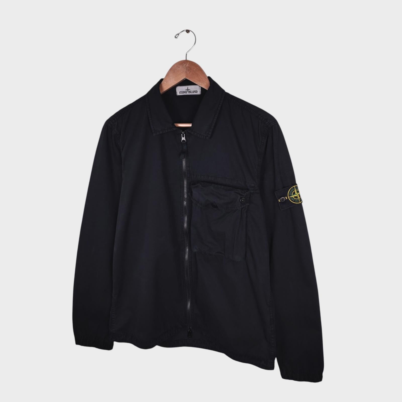 STONE ISLAND Men's Black Garment Dyed Zip Overshirt Jacket