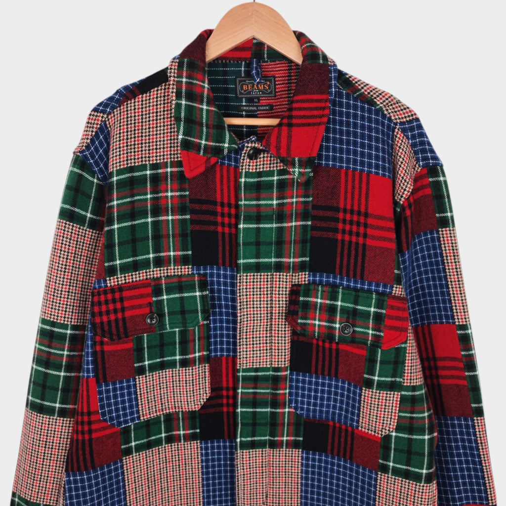 BEAMS PLUS Men's Multicoloured Patchwork Cotton Wool Blend MIL Coat Jacket