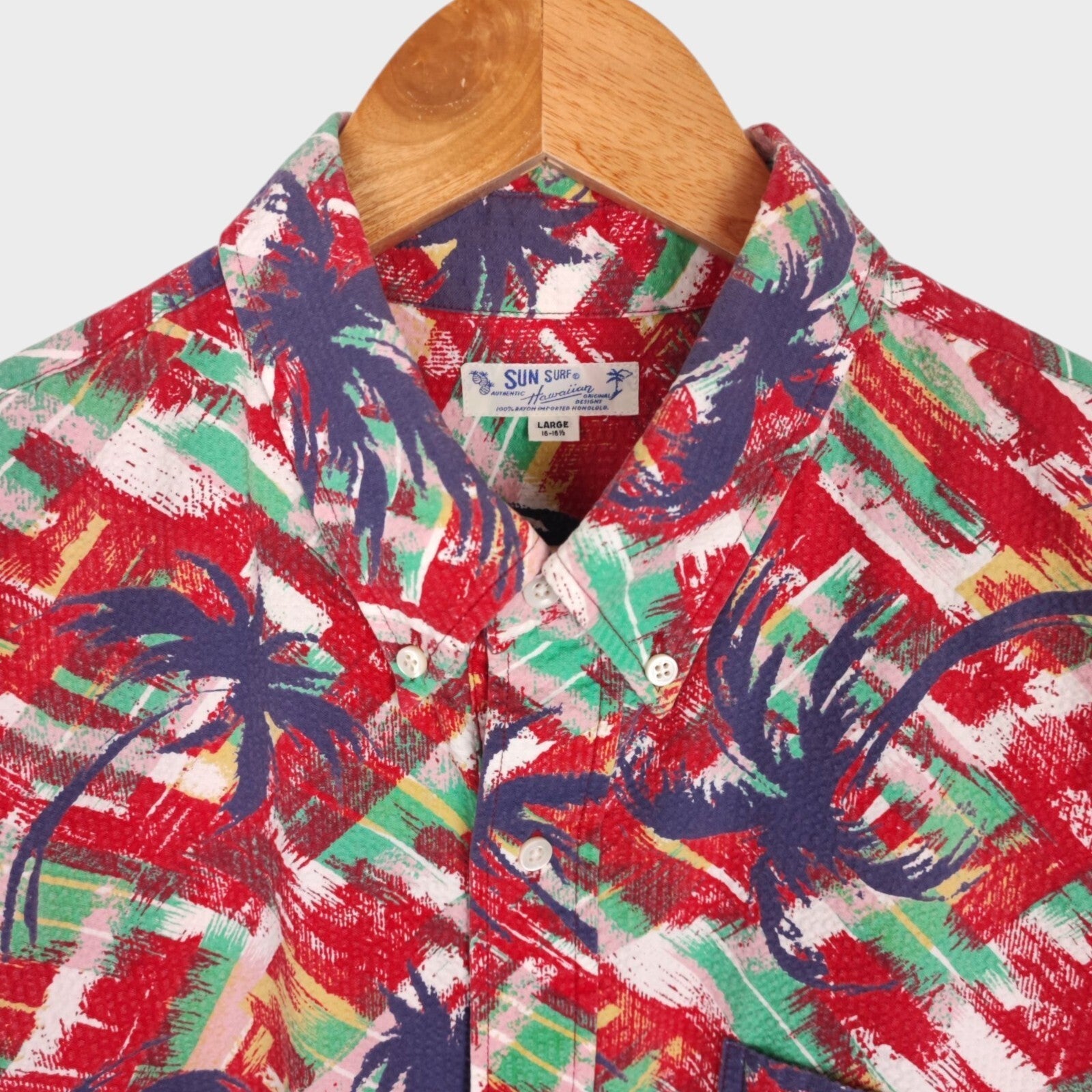 SUN SURF Men's Multicoloured Palm Tree Print Seersucker Half Placket Shirt