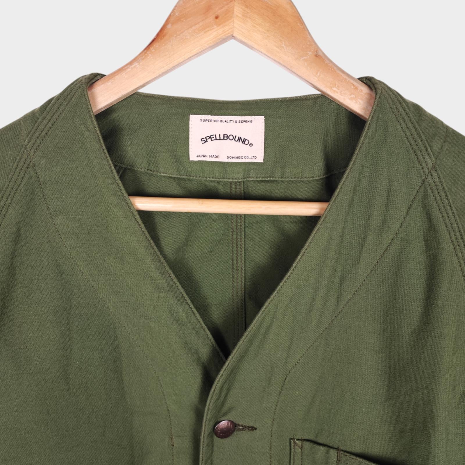 SPELLBOUND Men's Made in Japan Green V-Neck Engineer Chore Jacket