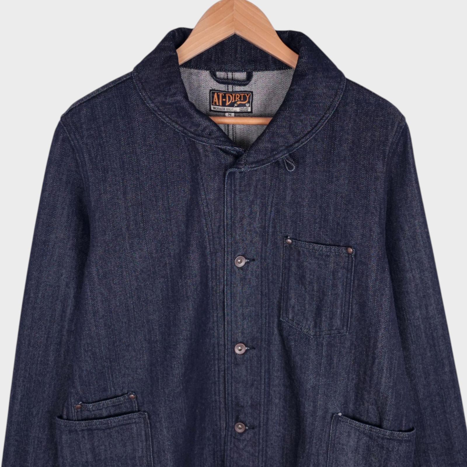 AT-DIRTY Men's Made in Japan Denim Shawl Collar Workers Chore Jacket