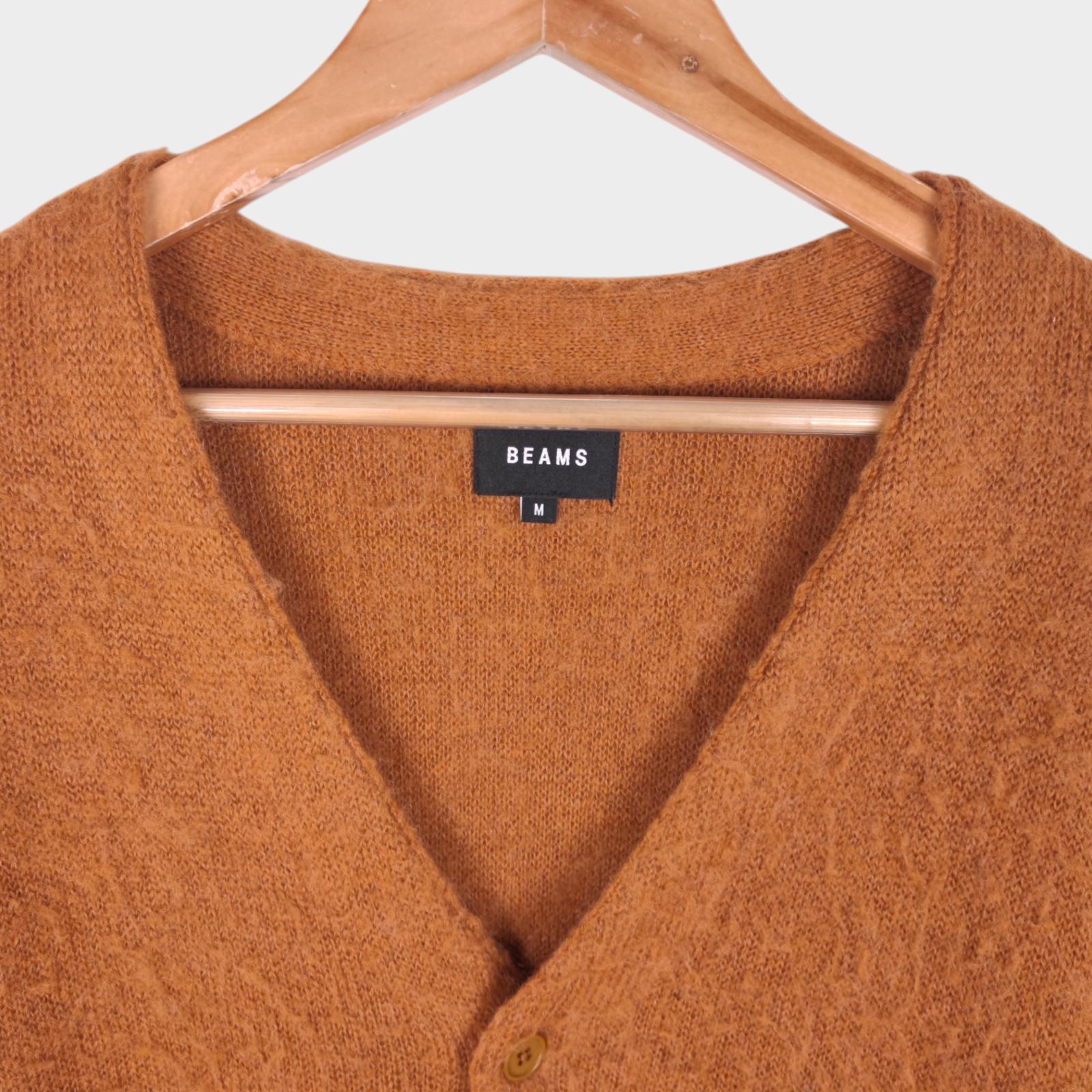 BEAMS Men's Tan/Camel Mohair Blend Shaggy Grunge Cardigan