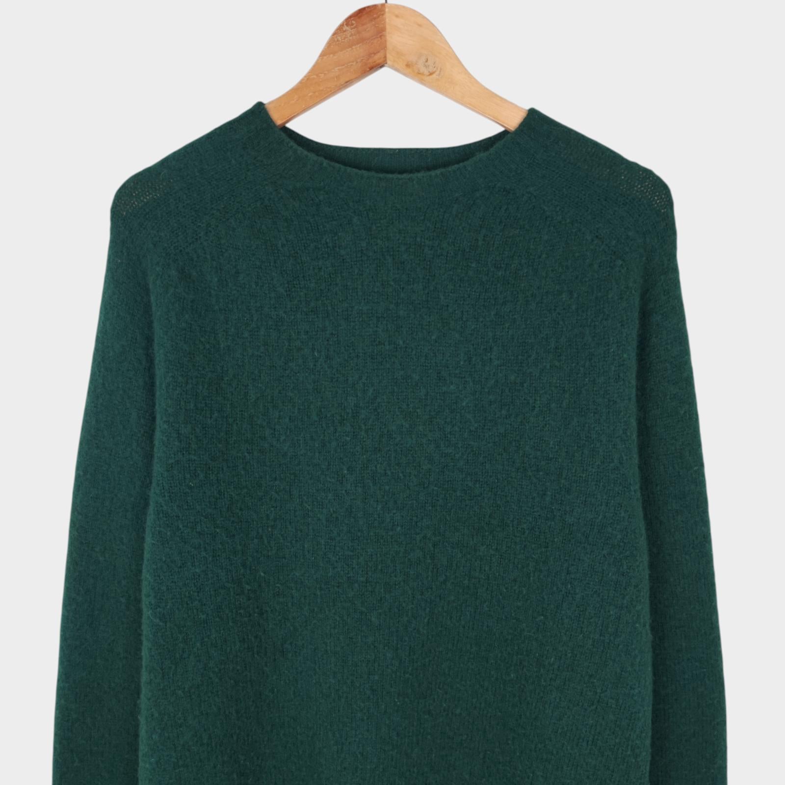 YMC You Must Create Men's Green Made in Scotland 100% Brushed Wool Suedehead Jumper