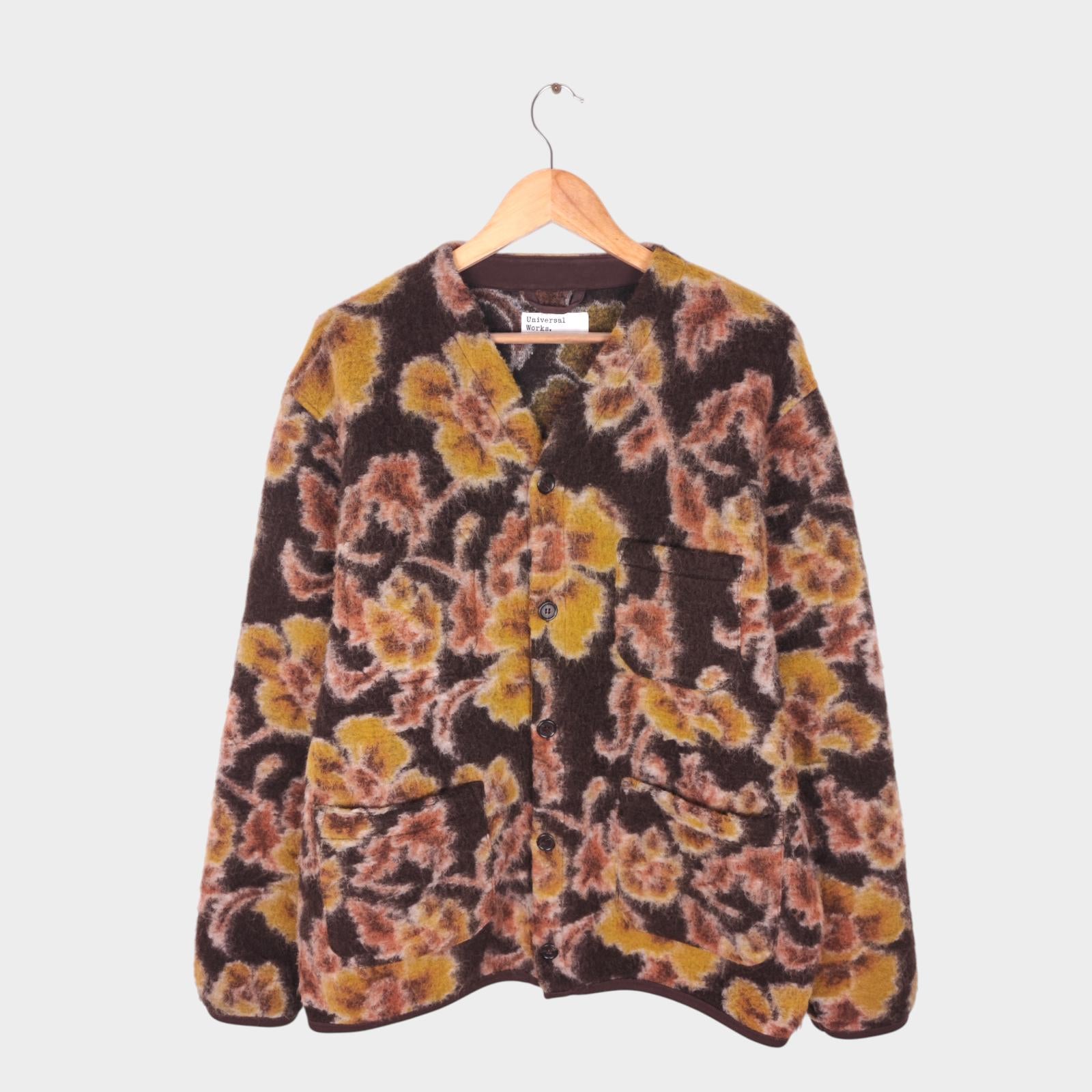 UNIVERSAL WORKS Men's Floral Shaggy Wool Fleece Cardigan