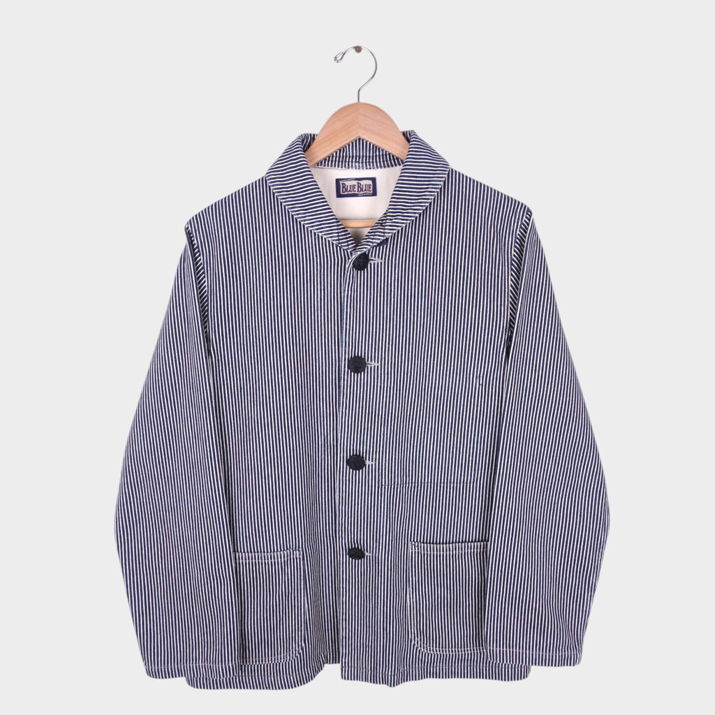 BLUE BLUE JAPAN Men's Made in Japan Hickory Stripe Shawl Collar Cotton Chore Jacket