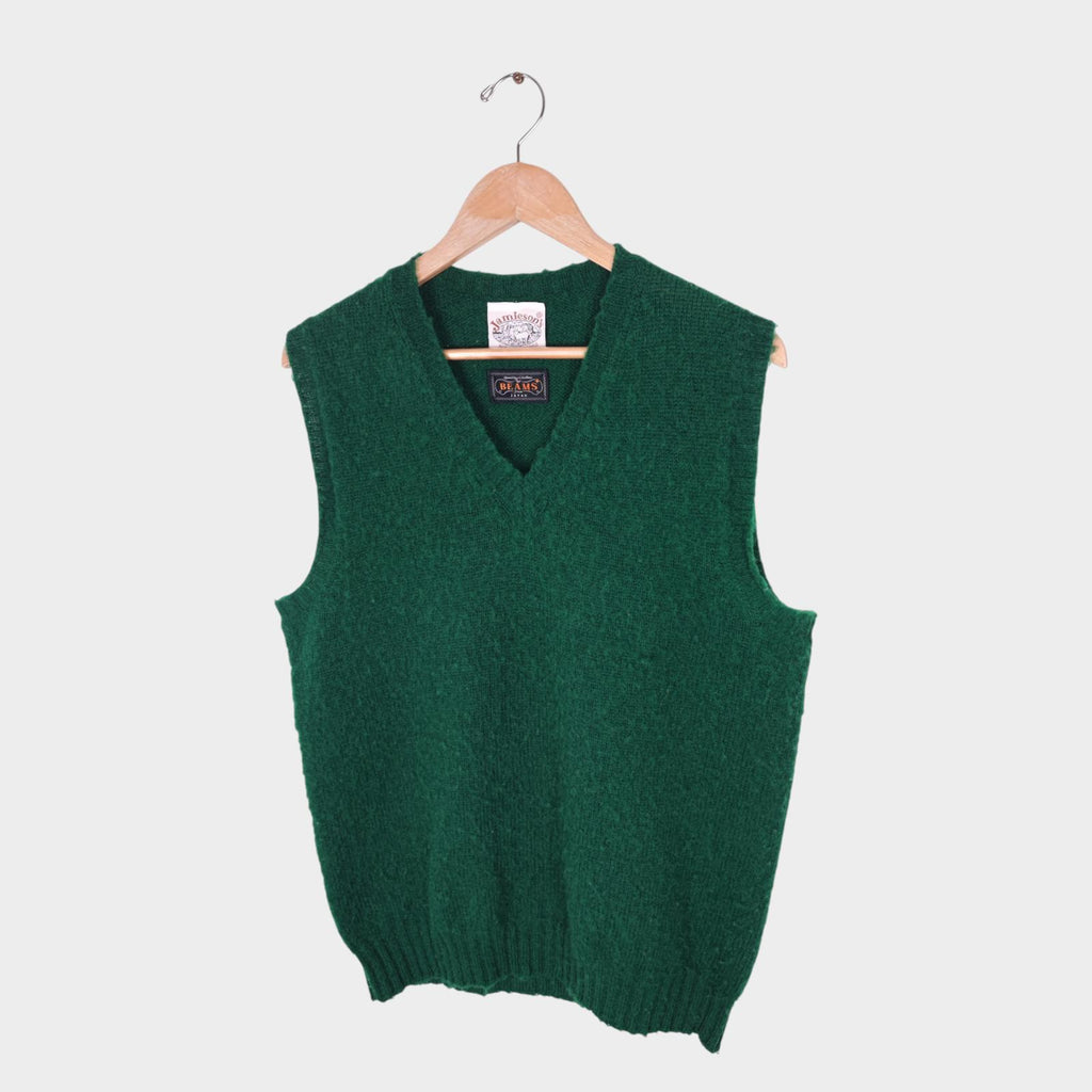 BEAMS PLUS x JAMIESON'S Men's Green Made in Scotland Brushed Shetland Wool Vest