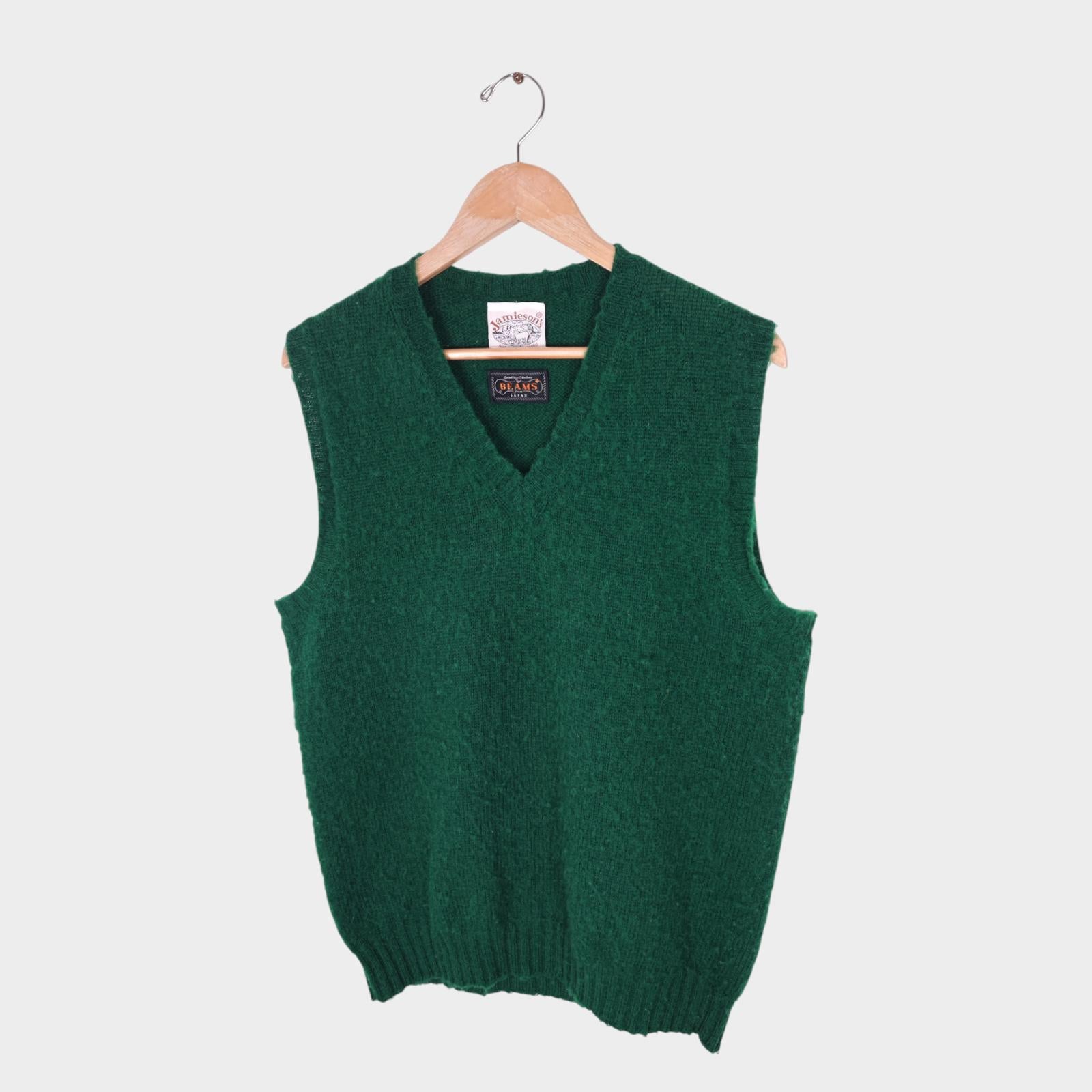 BEAMS PLUS x JAMIESON'S Men's Green Made in Scotland Brushed Shetland Wool Vest