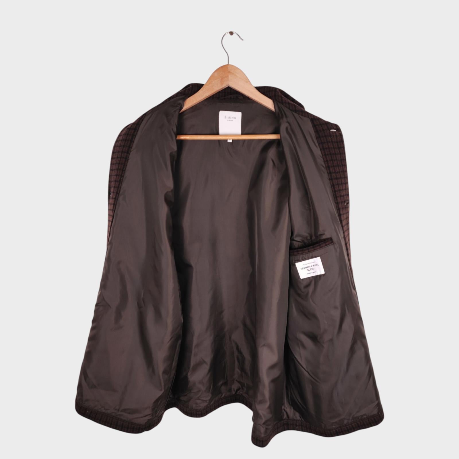 BEAMS B:MING Men's Brown Check Tasmanian Wool Blend Chore Jacket