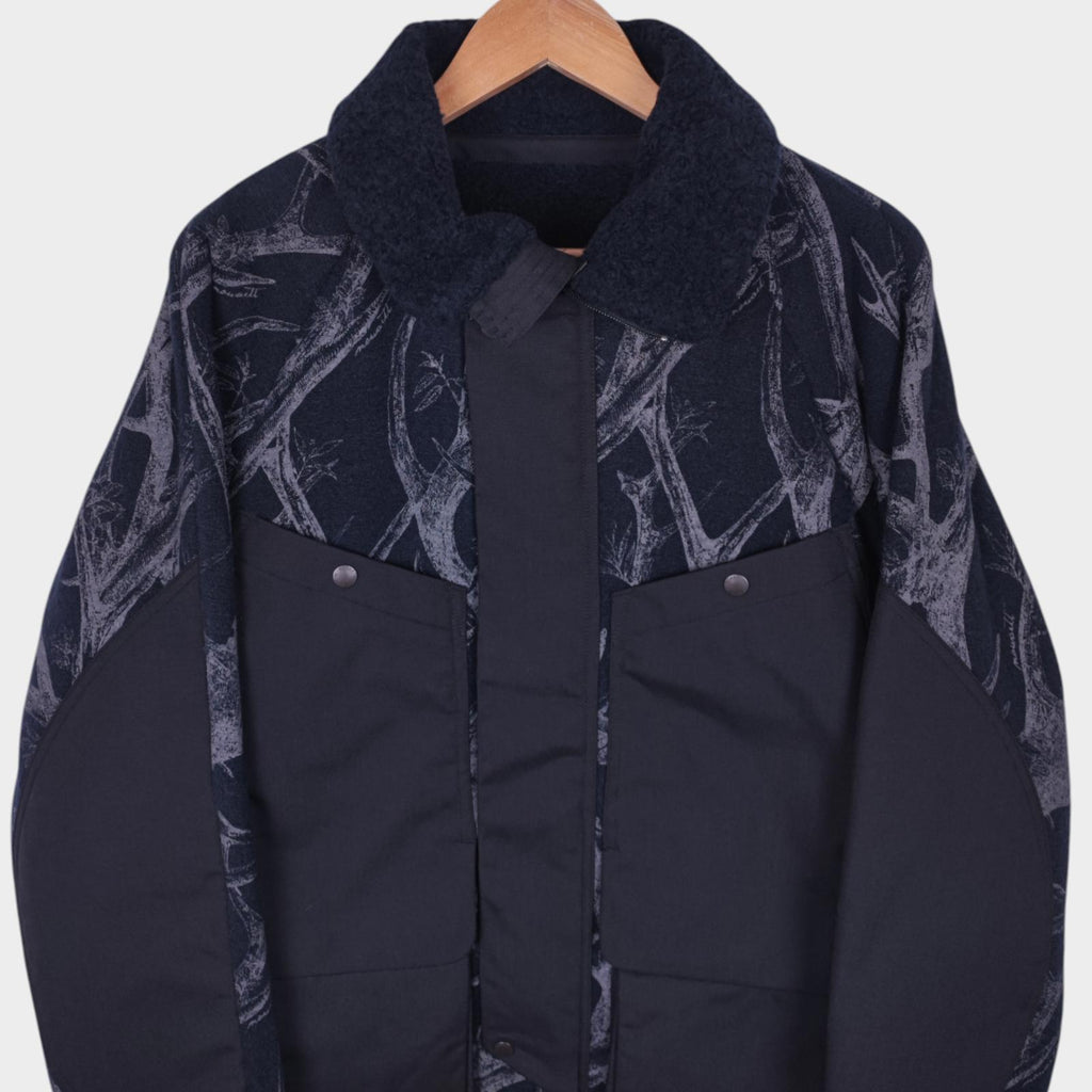 NORBIT BY HIROSHI NOZAWA Men Navy Horn Tree Print Fleece Jacket