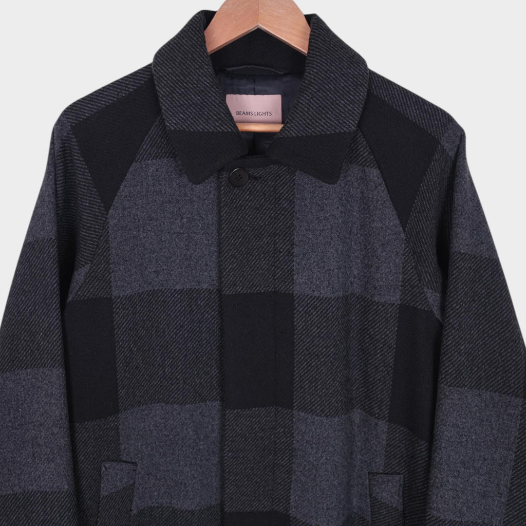 BEAMS LIGHTS Men's Grey Check Heavyweight Knitted Coat