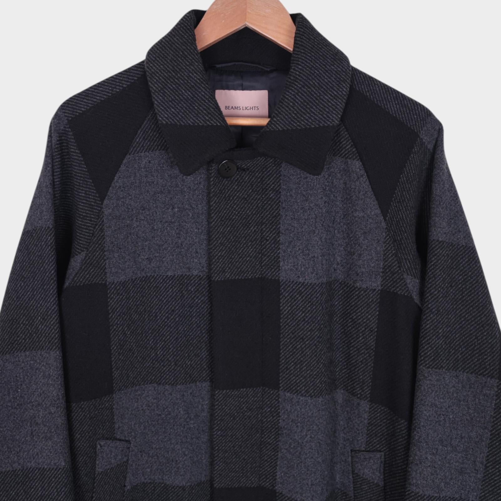 BEAMS LIGHTS Men's Grey Check Heavyweight Knitted Coat