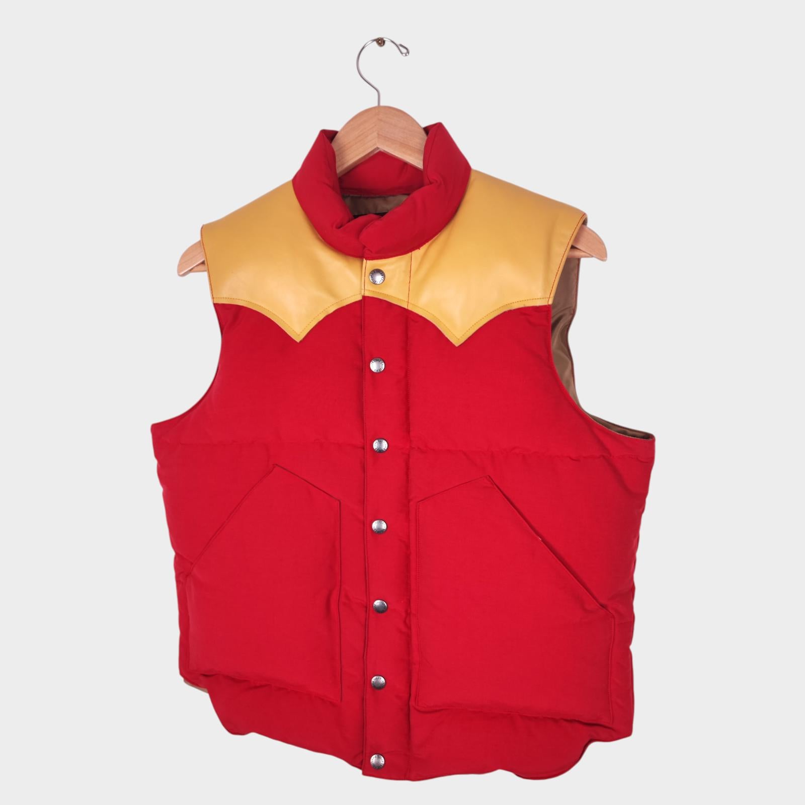 SUGAR CANE Men's Red Cotton/Nylon Leather Yoke Down Vest Gilet