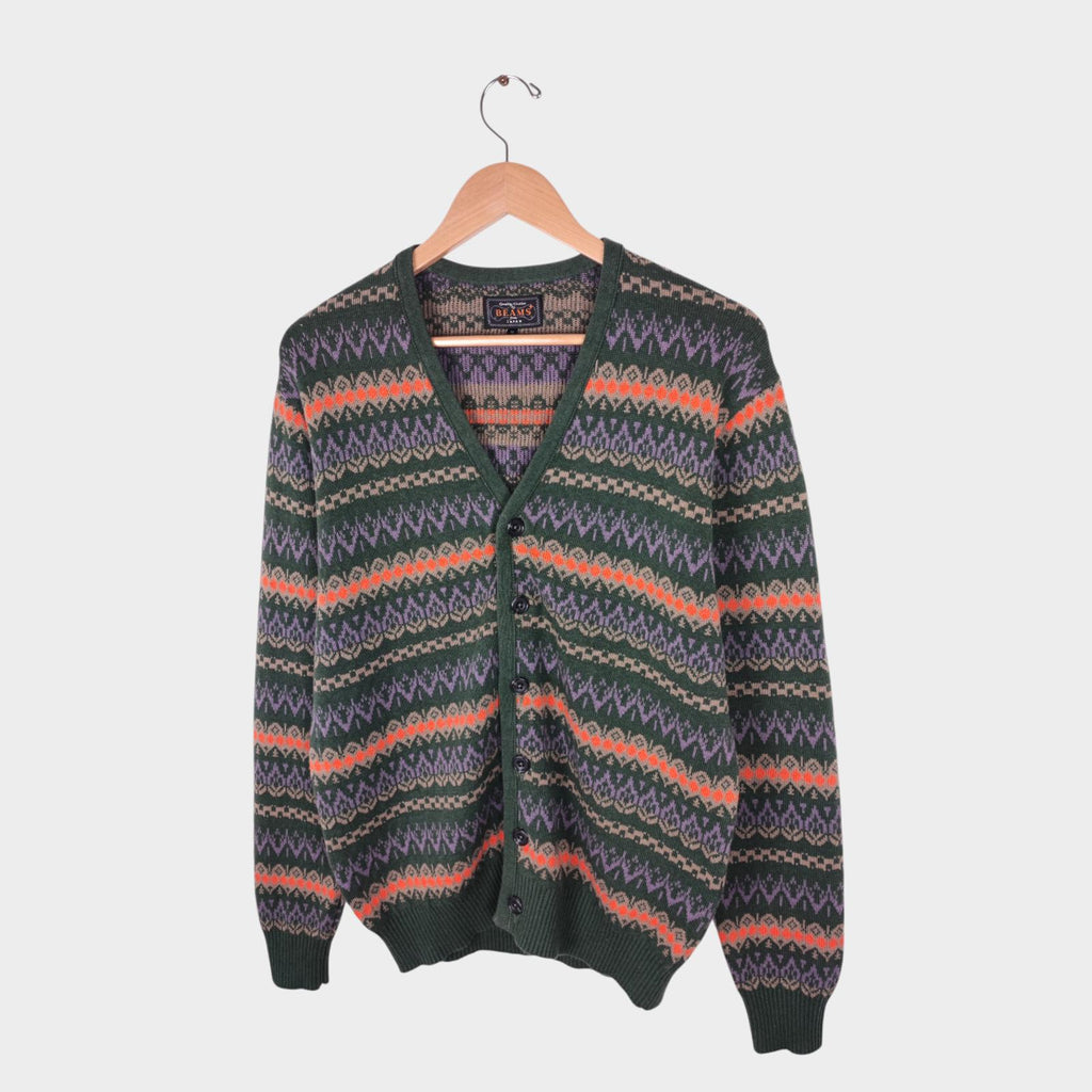 BEAMS PLUS Men's Multicoloured Fairisle Ramie Cotton Blend Cardigan