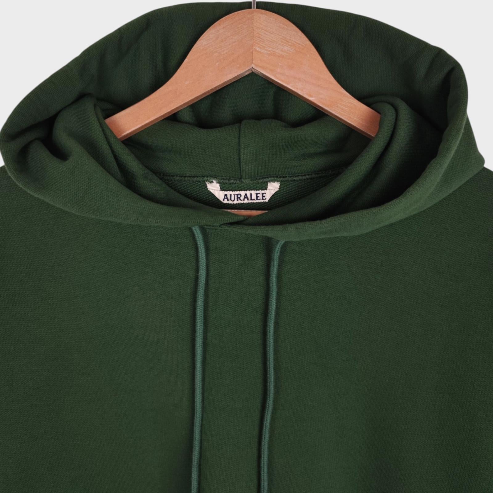 AURALEE Men's Made in Japan Relaxed Fit Dark Green 100% Cotton Hoodie