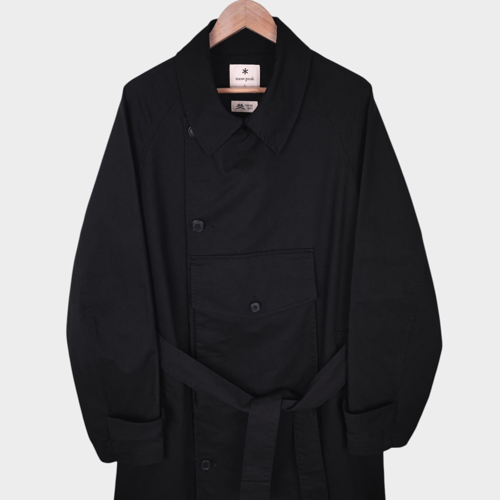 SNOW PEAK Men's Black Takibi Spec Utility Trench Coat