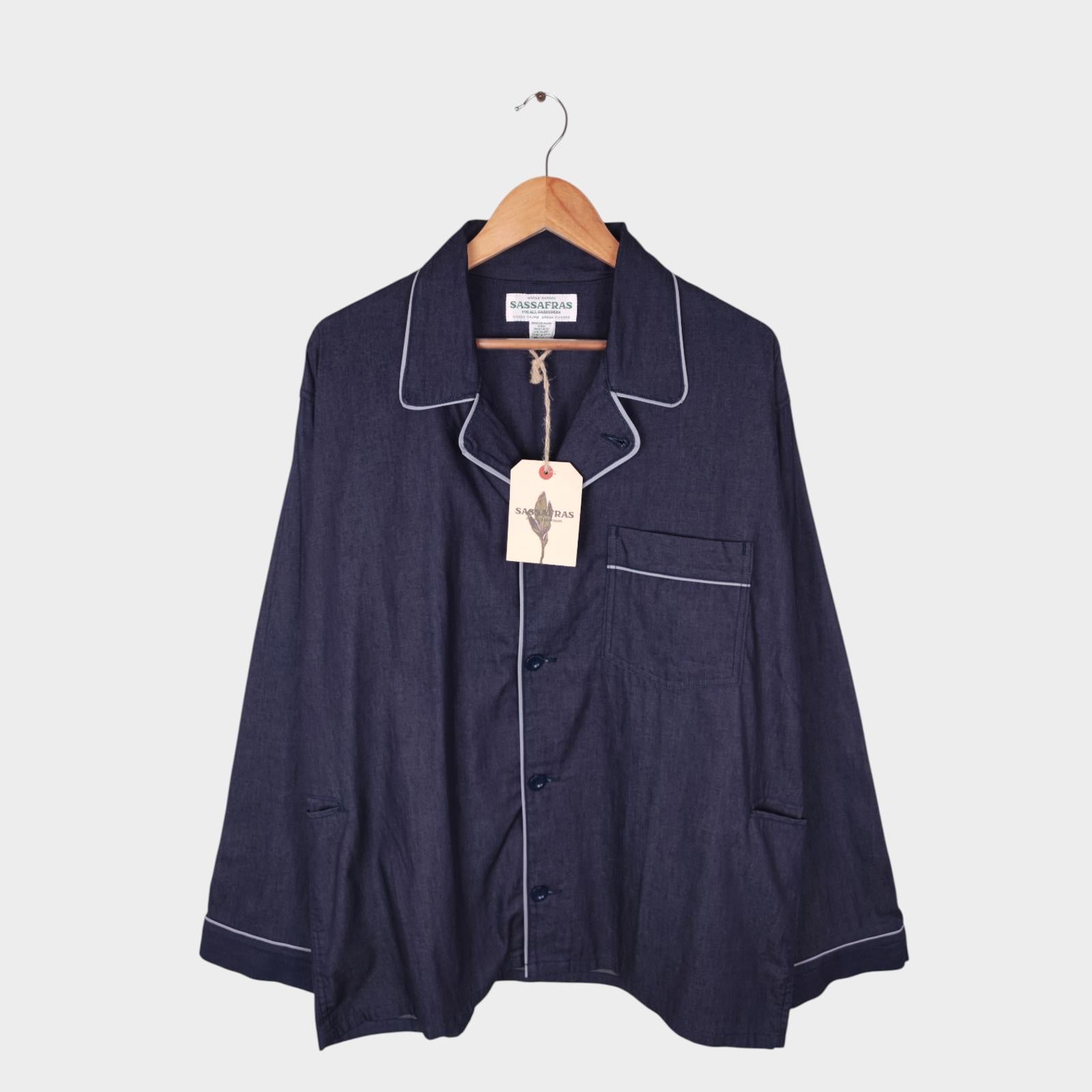 SASSAFRAS Men's Made in Japan Navy Blue Gardening At Night Overshirt